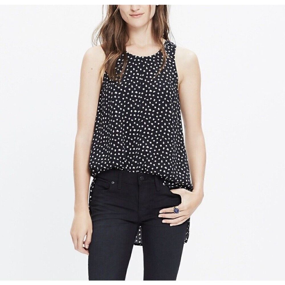 MADEWELL Womens Black Racerback Tank Top Sz XS Star Flurry Print Viscose